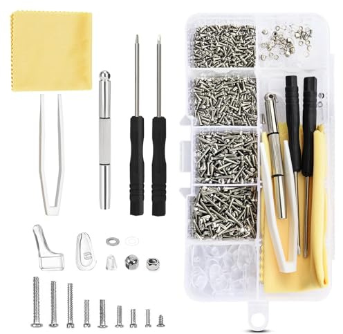 Glasses Screws Repair Kit - 1000pcs Spectacle Repair Tool Set - Eyeglass Repair Kit with Screws and Screwdriver, Nose Pads, Precision Tweezers for Eyeglasses, Sunglasses & Reading Glasses