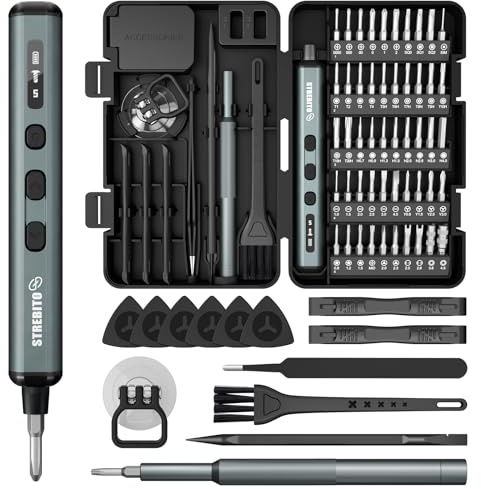 STREBITO Mini Electric Screwdriver, 67 in 1 Electric Screwdriver Tool kit | 50 S2 Precision Bits, 5 Torque Settings, Rechargeable Tool Kit for PC Electronics