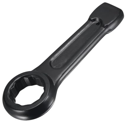 Unifizz Box-End Wrenches 55mm Slogging Ring Spanner Striking Straight Handle Box End Wrench Black Metric Single Ring Spanners Hand Tool