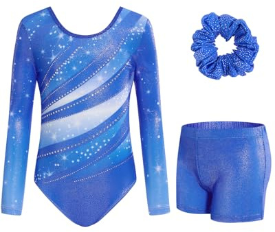 JiAmy Gymnastikanzug Mädchen, Turnanzug Turnshorts Haarband Set Turnanzug Leotard Set für 3-12 Jahre