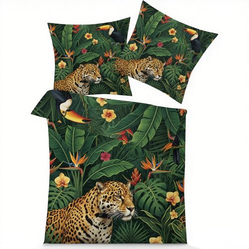 GEDAEUBA Winter Bettwäsche 135x200 Dschungel - Leopard Tukan Bettbezug, Wendebettwäsche und Kissenbezug 80x80, Weiche & Angenehme Mikrofaser Bettwäsche-Sets mit Reißverschluss