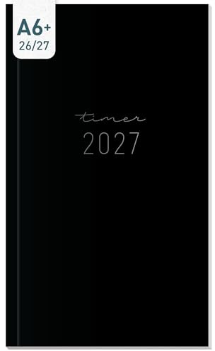 Häfft® Monatskalender Slim Taschenkalender 26/27 A6+ Black Edition | 17 Monate Mini Planer, 1 Monat auf 2 Seiten von Aug. 26 - Dez. 27 - Kleiner Monatsplaner, übersichtlich & kompakt