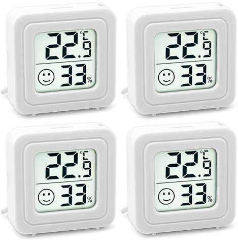 4 Piezas Mini Higrómetro Termómetro con Pantalla LED, Indicador de Confort | Digital Interior Casa Termometro Pequeños para Habitación de Bebé, Sala de Estar Oficina Invernadero Trastero Sótano