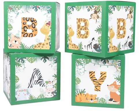 FIXOSHEE 4 Stück Dekorative Ballonboxen aus Papier mit Niedlichen Tiermotiven Kompakte Babyparty Deko Formstabil und Platzsparend für Geburtstag und Feier