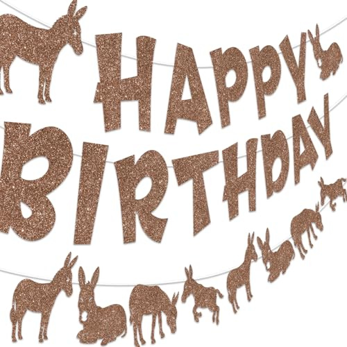 Esel Geburtstag Dekorationen Glitzer Esel Happy Birthday Banner Girlande Bauernhof Tier Thema Dekor für Jungen Mädchen Zoo Tier Thema Geburtstag Dekor Party Supplies