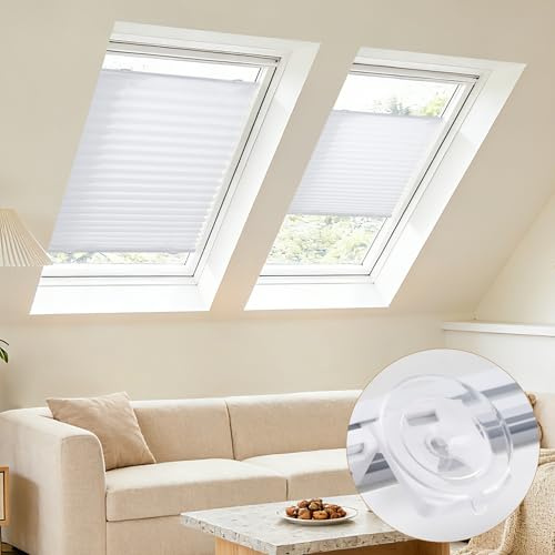 Grandekor Plissee ohne Bohren mit Saugnäpfen Crush 85x120cm Weiß | Plisseerollo für Dachfenster Blickdichtes Faltrollo Innen Sonnenschutz für Fenster ohne Werkzeug Verstärkter Halt Aluschiene
