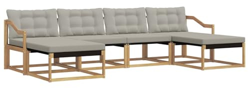 vidaXL Outdoor-Sofagarnitur mit Kissen 6 pcs Weiß und Hellgrau, Garten, modernes Outdoor-Sofa, Sitzgruppe für den Patio, Terrassenmöbel für entspanntes Chillen