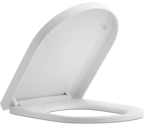 TOREOKO Abattant WC Forme D 46x36cm, Lunette de Toilette en D Blanc avec Charnière Réglable, Cuvette Toilette Démontage Rapide, Abattant Toilette WC Moderne avec Fixation Facile