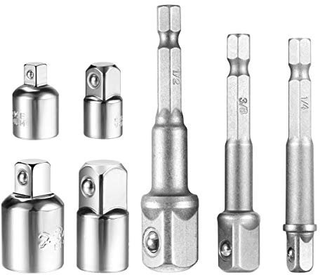 Adaptador para Llave de Carraca, Juego de 4 Pzas Adaptadores de 1/4, 3/8, 1/2 +Set con 3 Pzas adaptadores 1/4 hex-1/4 -3/8 1/2Llave de vaso