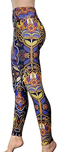 Comfy Yoga Pants - High Waist Yoga Leggings mit böhmischem Druck - Extra weich - Dry Fit, Midnight Lotus, S/M