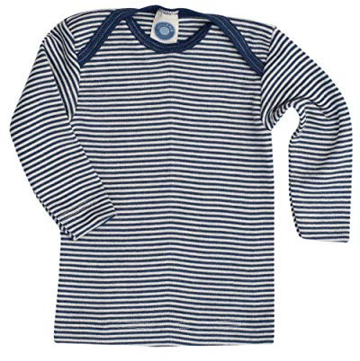 Cosilana, Baby Unterhemd Langarm, 70% Wolle 30% Seide (Marine Geringelt, 50-56)