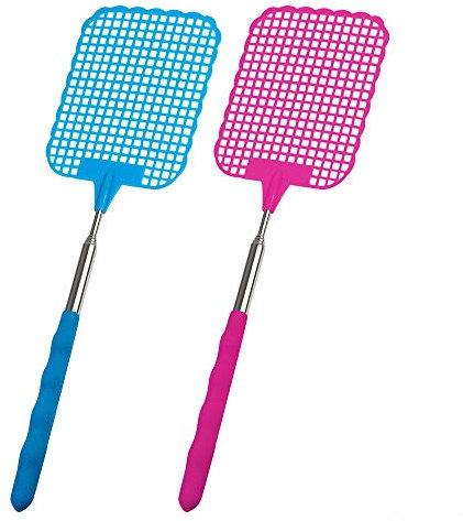 ECENCE Matamoscas telescópicos, Extensibles y Resistentes - Set de 2 - Largo Ajustable de 26 a 72 cm - Color Azul y Rosa