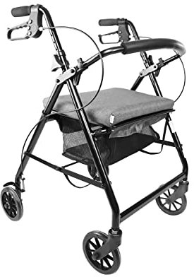 KMINA - Rollator Faltbar Leicht mit Sitz, Schmal für Wohnung Klappbar mit Korb, Höhenverstellbar Doppelbremse Grau - Made in Europe
