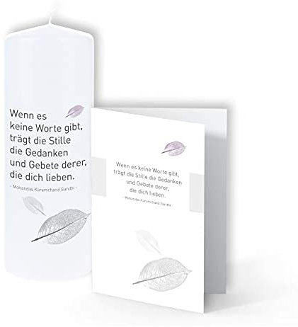 DOLORINO Trauerkerze | 20cm | Made in Germany | Set mit passender Trauerkarte: 'Wenn es keine Worte gibt' | Unparfümiert | Minimalistisch