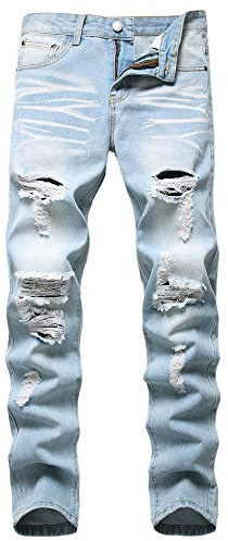 AITITIA Men's Ripped Regular Fit Jeans, 330 Blue, 38