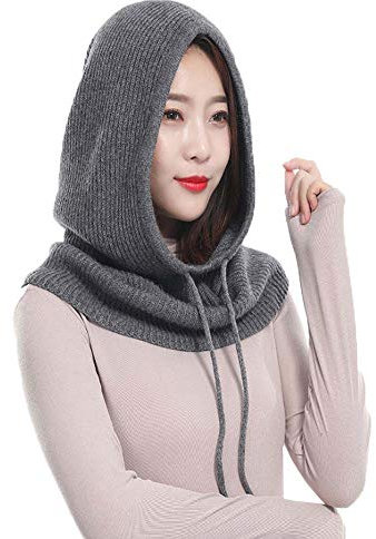 Yekeyi Winterhaube, gestrickt, aus Kaschmir, Skimaske, Outdoor-Mütze, für Damen, dunkelgrau, One size