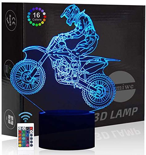 Comiwe Motorrad Motocross 3D Illusion Nachtlicht Spielzeug,Haus Dekor LED Bettseite Tischlampe 16 Farben Ändern und Fernbedienung,Weihnachten Geburtstag Geschenk für Junge Kinder Dirt Bike Liebhaber