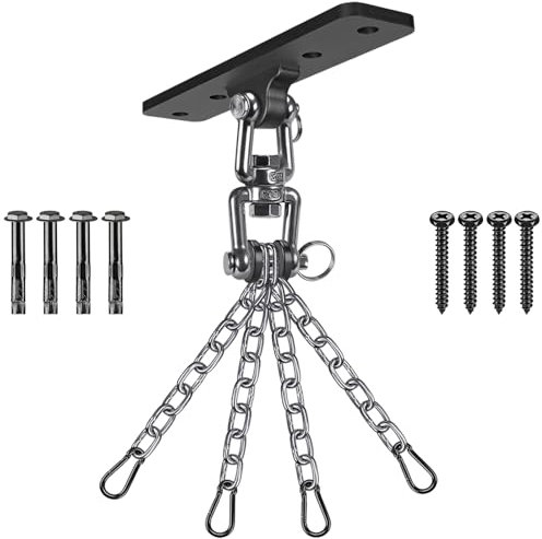 Dolibest Swing Hanger, Punching Bag Ceiling Hook Heavy Duty Boxing Bracket 360 Swivel with 4 x 26cm Chains for Hanging Heavy Bag Hammock Chair Wood/Concrete Wall Beam Mount, up to 600lbs