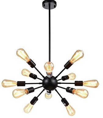 Riaxuebiy Sputnik Kronleuchter 12 Lichter Vintage Deckenleuchte Verstellbar Industriell Starburst Schwarz Edison Licht (Schwarz)