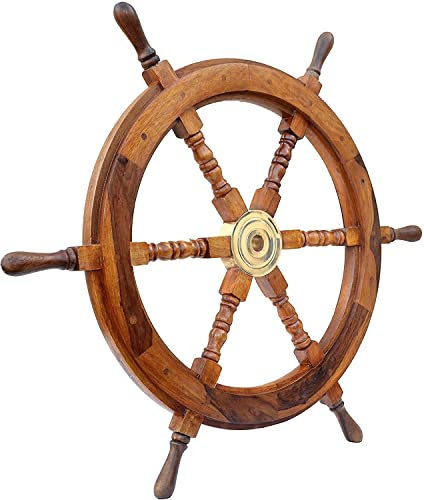 Brainmart Timone della Nave del Capitano per la Decorazione della casa Decorazioni per la casa dell'ufficio Volante del timone Fatto a Mano Ruota da Appendere alla Parete (Marrone,18 Pollici - 45 cm)