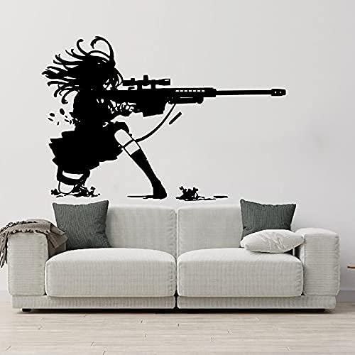 Anime Manga Mädchen Schießen Wandaufkleber Armee Schlacht Wandtattoo Mädchenzimmer Schlafzimmer Spielzimmer Vinyl Wohnkultur 40X27 Cm**