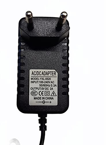 Terryshop74 power supply 5V 2A Alimentatore Universale con DC Spina Cavo - 5,5mm x 2,5mm - Alimentatore di Ricambio - Power Supply DC 5.0V 2.0A CON DC Connector - Lunghezza Cavo 90Cm