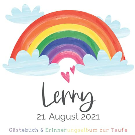 Lenny - Gästebuch & Erinnerungsalbum zur Taufe: Personalisiertes Gästebuch mit vordefinierten Fragen & Erinnerungsalbum zur Taufe, 100 Seiten, bunter Aquarell Regenbogen für Jungen und Mädchen