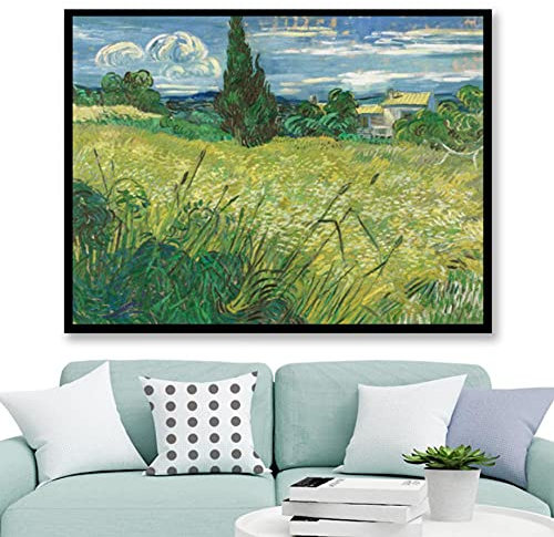 Grünes Weizenfeld mit Zypresse - DIY 5D Diamant Malerei Kits - Vincent Kreuzstich Stickerei Full Round Craft Art Gift 40x50cm