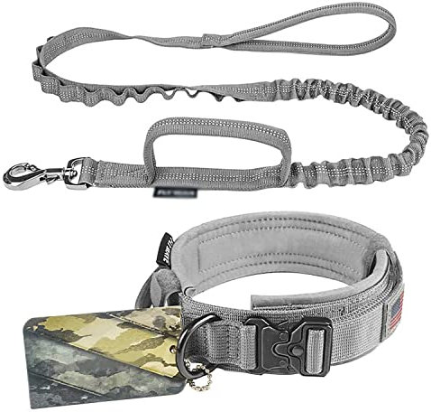 MissFox Hundehalsband, Gepolstert Taktisches Hunde Halsbänder und Hundeleine Set, Einstellbar Nylon Halsband Hund mit Handgriff, Reflektierende Hunde Leine Set für Mittlerer und Große Hunde S-L