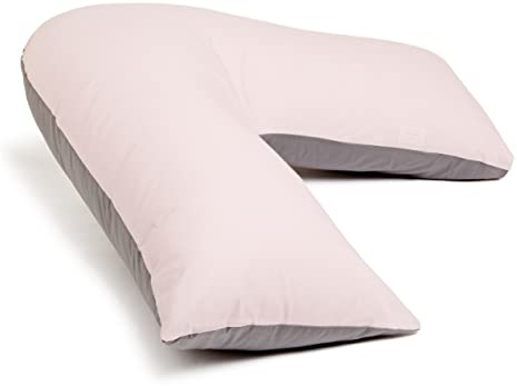 C Stores Large V Pillow with 2 Tone Pillowcase Extra Filled Cushioning Support for Head, Neck & Back – Non Allergenic (V Pillow with 2 Tone PINK/GREY Cover)
