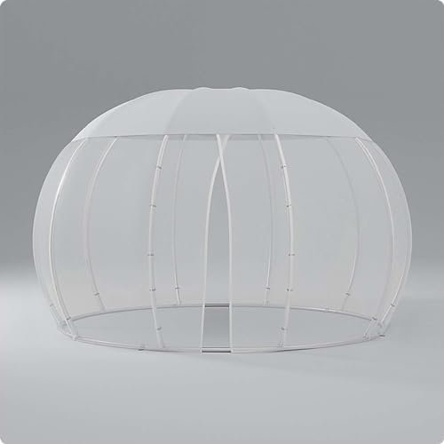 Astreea Igloo Umbrella Garten Pavillon wasserdicht aus Aluminium mit Moskitonetz und Beleuchtung, Pavillon rund, Gartenlaube, Pergola, Sonnenschirm regendicht (L 3,72 m x 3,72 m, Weiß, Aluminium)