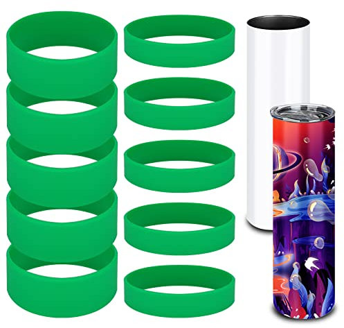 SAVITA 10pcs Tumbler Silicone Bands for Sublimation, Green Rubber Bands Rings Elastic Heat Resistance Silicone Sleeve for DIY Water Bottles Thermos Cups Crafts, Prevent Ghosting