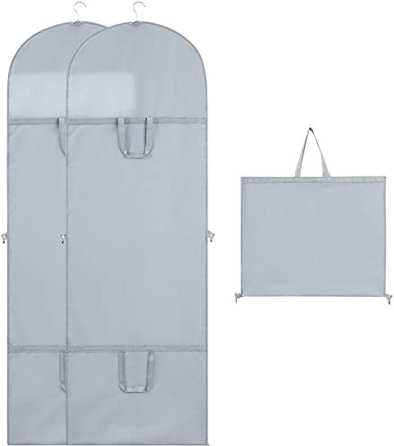 Niviy Kleidersack Lang Grau Brautkleid Kleiderhüllen PEVA Staubdicht Mit Sichtfenster Faltbarer Tragbarer Seitlicher Reißverschluss,für Anzüge Kleid Anzugtasche Business Reise 2 PCS 60x180CM