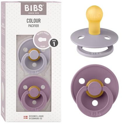 BIBS Colour Schnuller 2er-Pack, BPA-frei, Kirschform Nippel. Naturkautschuk/Latex, Hergestellt in Dänemark. 0-6 Monate (2er Pack), Mauve/Fossil Grey