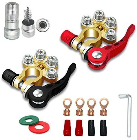 ZONBANG Connettori per terminali della batteria, 2 terminali per batteria a sgancio rapido a 4 vie, terminali per cavo della batteria con 4 connettori per cavi SAE/JIS di tipo A