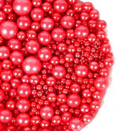 Kasvan Red Pearl Sugar Sprinkles - Edible Candy Pearls 130g/4.58 Oz, Mix Size, Baking Cake Decorations, Ice Cream Toppings and Cookie Decorating, Wedding Party Chirstmas Supplies