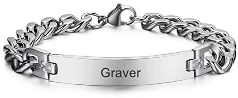 XUANPAI Herren Armband Personalisierte Edelstahl - Silber Panzerkette Armband Hip Hop Rapper Armkette Modeschmuck mit Gravur, Armband mit Namen für Männer