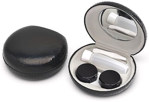 Muf Twinkle Portable Contact Lens Case,Contact Lens Travel Kit with Mirror,Container,Tweezer,Contact Lens Solution Bottle,Shining Contact Case Travel Outdoors Daily Use,Black Sparkles