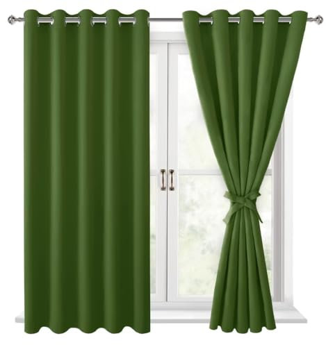 Hiasan Verdunklungsvorhänge Gardinen mit Ösen,Olivengrün Blickdicht Vorhänge,2 Stück,167 x 137 cm (Breite x Höhe),weiche Schiebevorhänge für Schlafzimmer,Wohnzimmer usw.