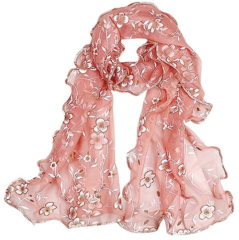 MAIRY Glitzer Schal Pink für Damen - Dünne Soft Stola mit Floral Wraps, Quasten und Pailletten für Hochzeit und Abendkleider DE175010