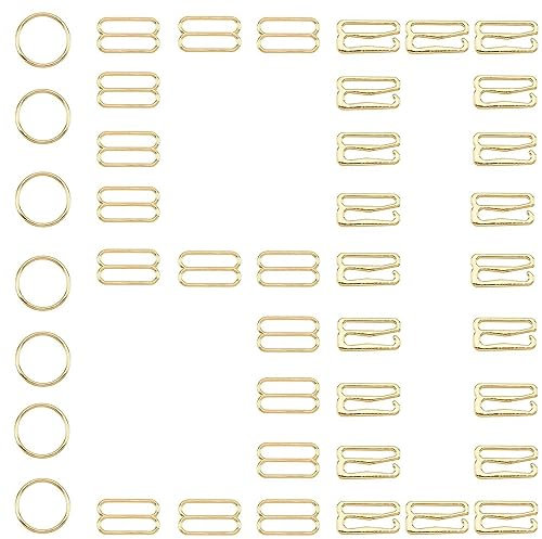 ZAHD 150 Stück Metall BH-Träger Anpassungen Schieber Haken BH Ringe und Schieber Unterwäsche Zubehör BH-Einsteller Ring und Schieber Unterwäsche Zubehör für Badeanzüge Top (12mm, Gold, 150)