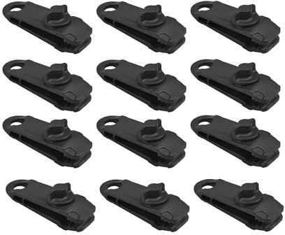 GQC Lot de 12 clips de serrage robustes pour bâche, tente, caravane, jardin, ombrage, tissu, bateau, noir