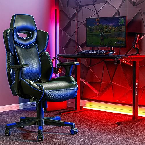 X-Rocker Drogon PC Chair, Ergonomic Racing Office with 3D Armrest, Computer Swivel Gaming Chair with Lumbar Support Cushion, Adjustable Height, Wide Seat with Faux Leather - BLACK/BLUE