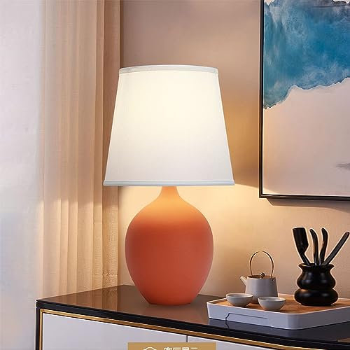 Tischlampe mit Vasenfuß aus Keramik Tischleuchte, Nachttischlampen Lampenschirm aus Stoff, Nachttischlampe Schlafzimmerlampe Metall E27,mit Schalter Studie Wohnzimmer Hotel Büro Leselampe (Orange)