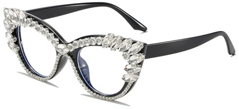 LJCZKA Cat Eye Blue Light Glasses for Women Diamond Computer Glasses Clear Lens with Rhinestone Anti Eyestrain Headache