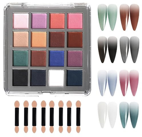 MOEPAK Nagel-Pigment-Palette, solides Nagelpulver-Set, Ombré-Nagelpuder für Nagelkunst, Maniküre, DIY-Zubehör, 16 Farben (B)