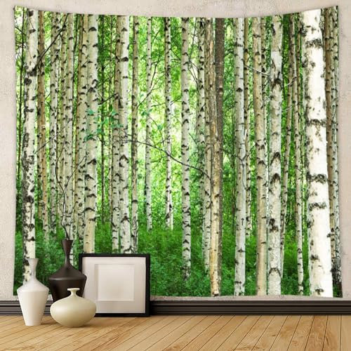 Aotiwe Wandteppich Boho Grün, Baum Wandvorhang Wald Birken Motiv XXL Wanddeko für Wohnzimmer 350X256cm