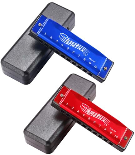 2er Pack Kinderfreundliche Mundharmonika,10-Loch 20-Töne Harmonica in Rot & Blau, Ideales Musikinstrument für Kinder & Einsteiger, Panflöte Alternative Musikgeschenk für Kinder Anfänger