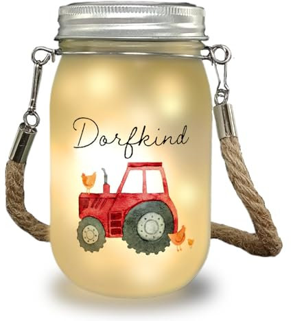 Dorfkind roter Traktor Solarlicht mit Spruch Dorfkind Landwirt Bauernkind Hühner Für echten Mann Kerl männlich Trecker Schlepper