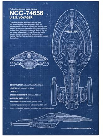 Displate Offiziell Star Trek MetallPoster Magnetische Befestigung Inklusive Lizenziert Bilder Hochwertiges Poster Star Trek Blueprints Voyager Blueprint Poster 67.5 cm x 48 cm